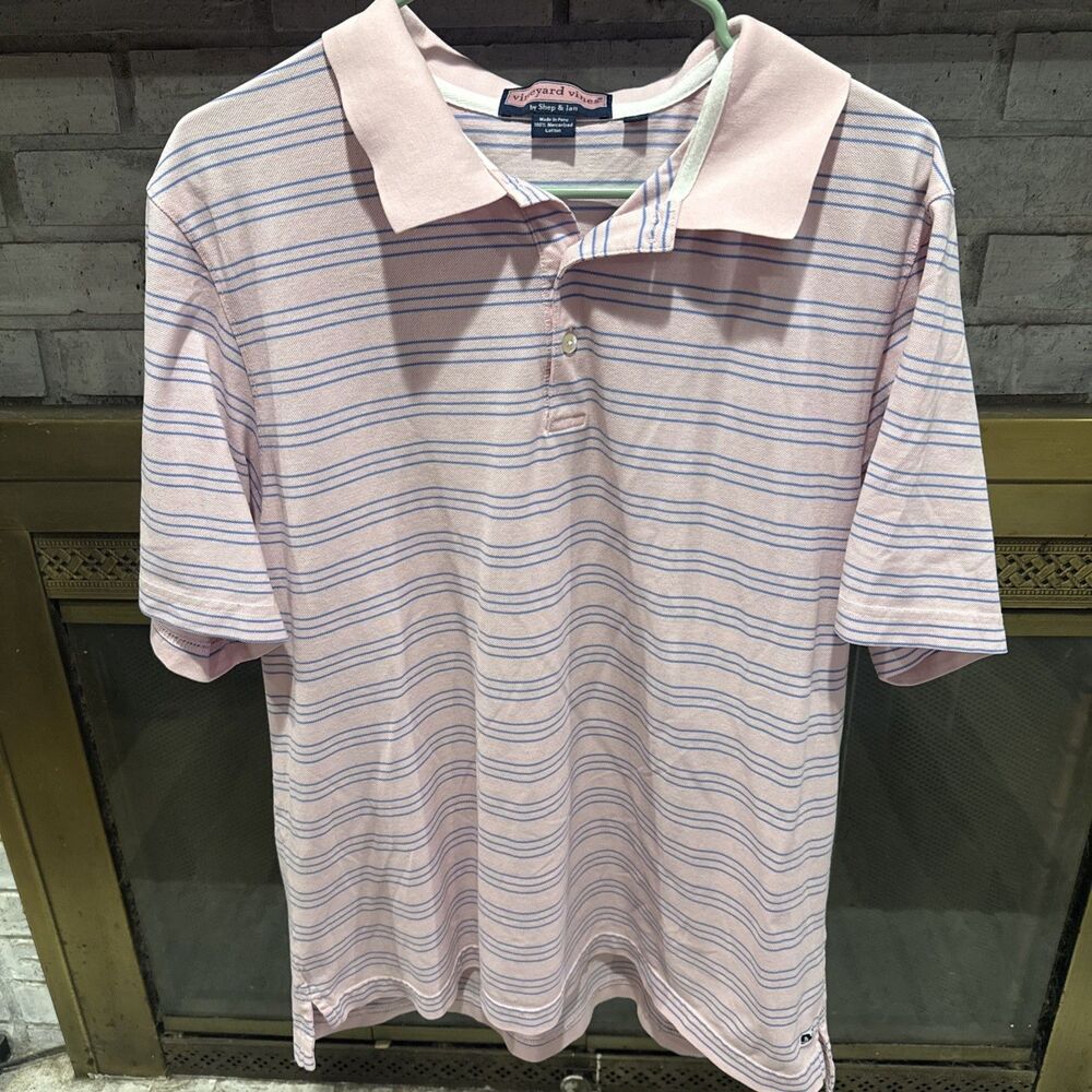 Vineyard Vines Performance Polo Shirt Men’s L Blue Pink Striped Golf Logo